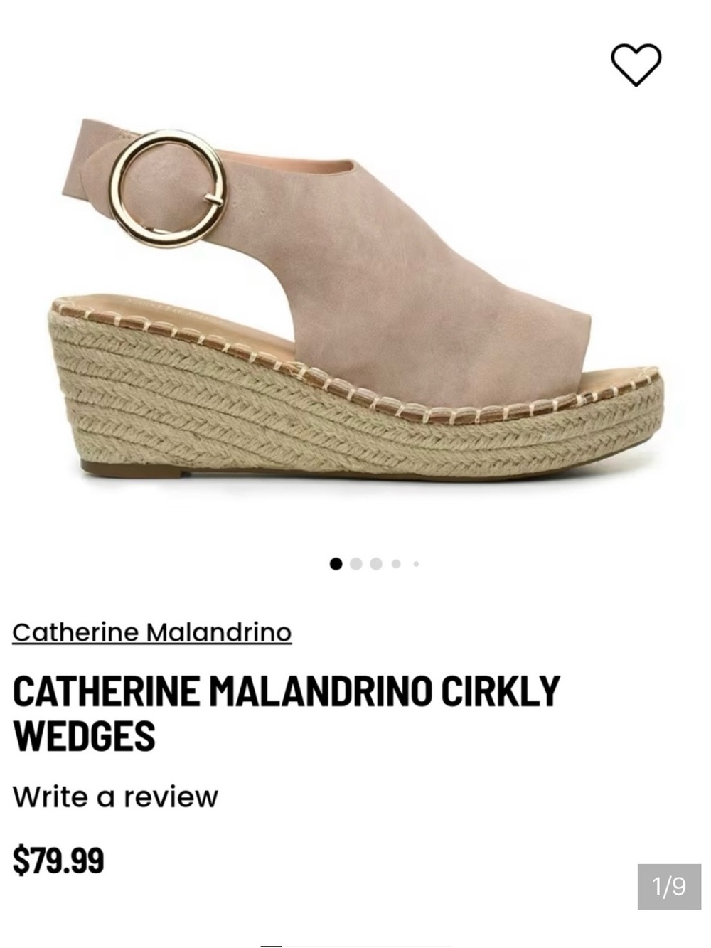 Catherine Malandrino Cirkly Taupe Espadrille Wedges with Gold Buckle- Like New